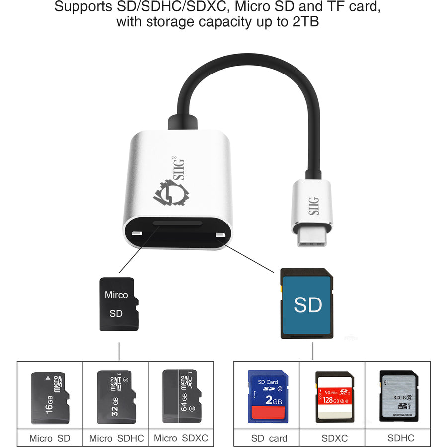 Siig Usb-C 2-In-1 Card Reader For Sd & Micro Sd - Silver