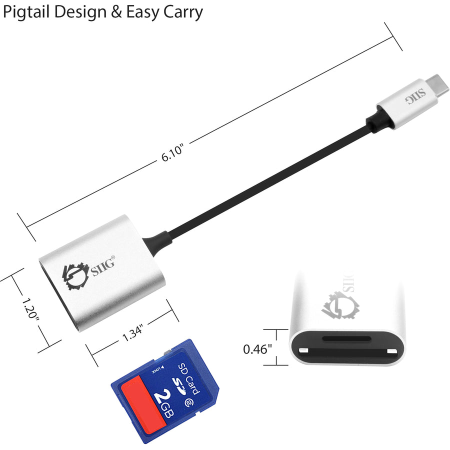 Siig Usb-C 2-In-1 Card Reader For Sd & Micro Sd - Silver