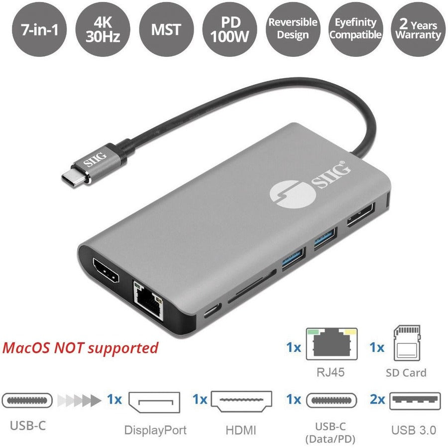 Siig Usb-C Mst Video With Hub, Lan And Pd 3.0 Docking