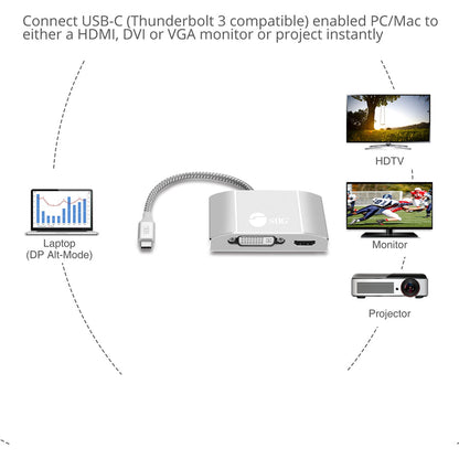 Siig Usb-C To 3-In-1 Multiport Video Adapter With Pd Charging - Dvi/Hdmi/Vga