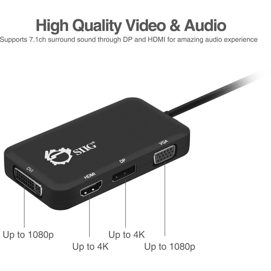 Siig Usb-C To 4-In-1 Multiport Video Adapter - Dvi/Vga/Dp/Hdmi