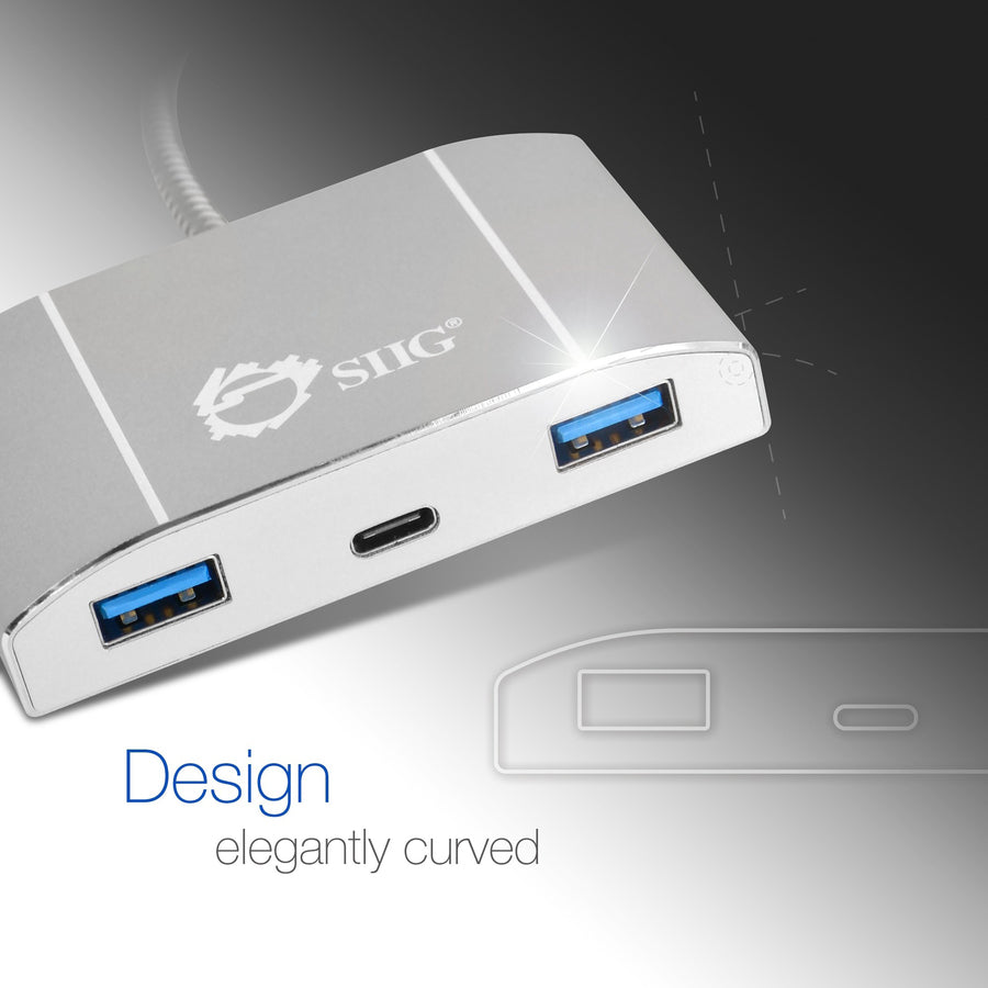 Siig Usb-C To 4-Port Usb 3.0 Hub With Pd Charging - 3A/1C