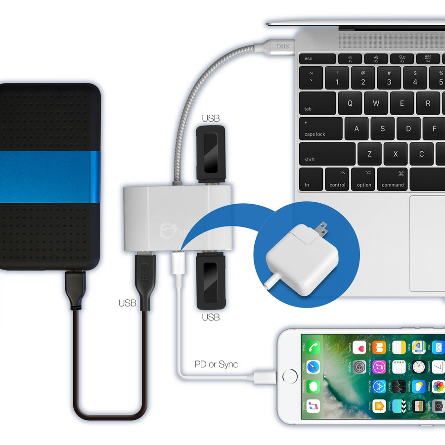 Siig Usb-C To 4-Port Usb 3.0 Hub With Pd Charging - 3A/1C