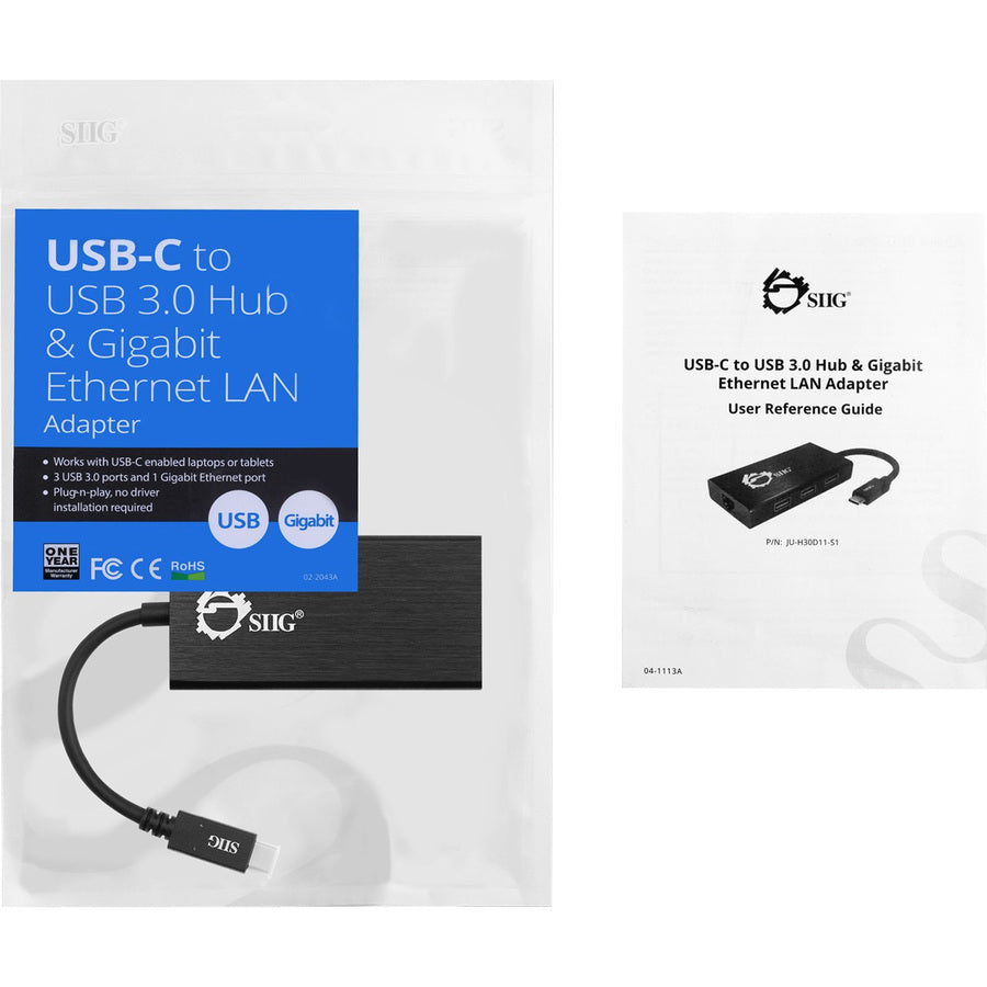 Siig Usb-C To Usb 3.0 Hub & Gigabit Ethernet Lan Adapter