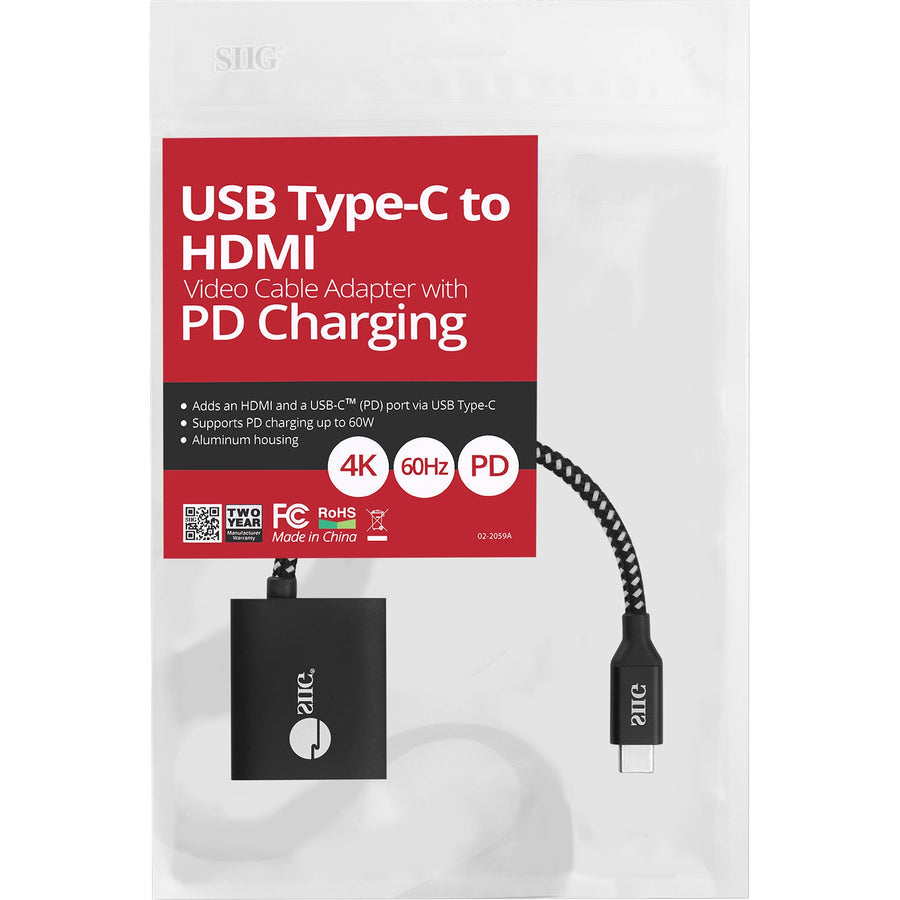 Siig Usb Type-C To Hdmi Video Cable Adapter With Pd Charging