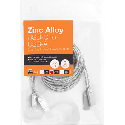 Siig Zinc Alloy Usb-C To Usb-A Charging & Sync Braided Cable - 6.6Ft, 2-Pack