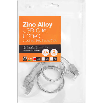 Siig Zinc Alloy Usb-C To Usb-C Charging & Sync Braided Cable - 1.65Ft, 2-Pack