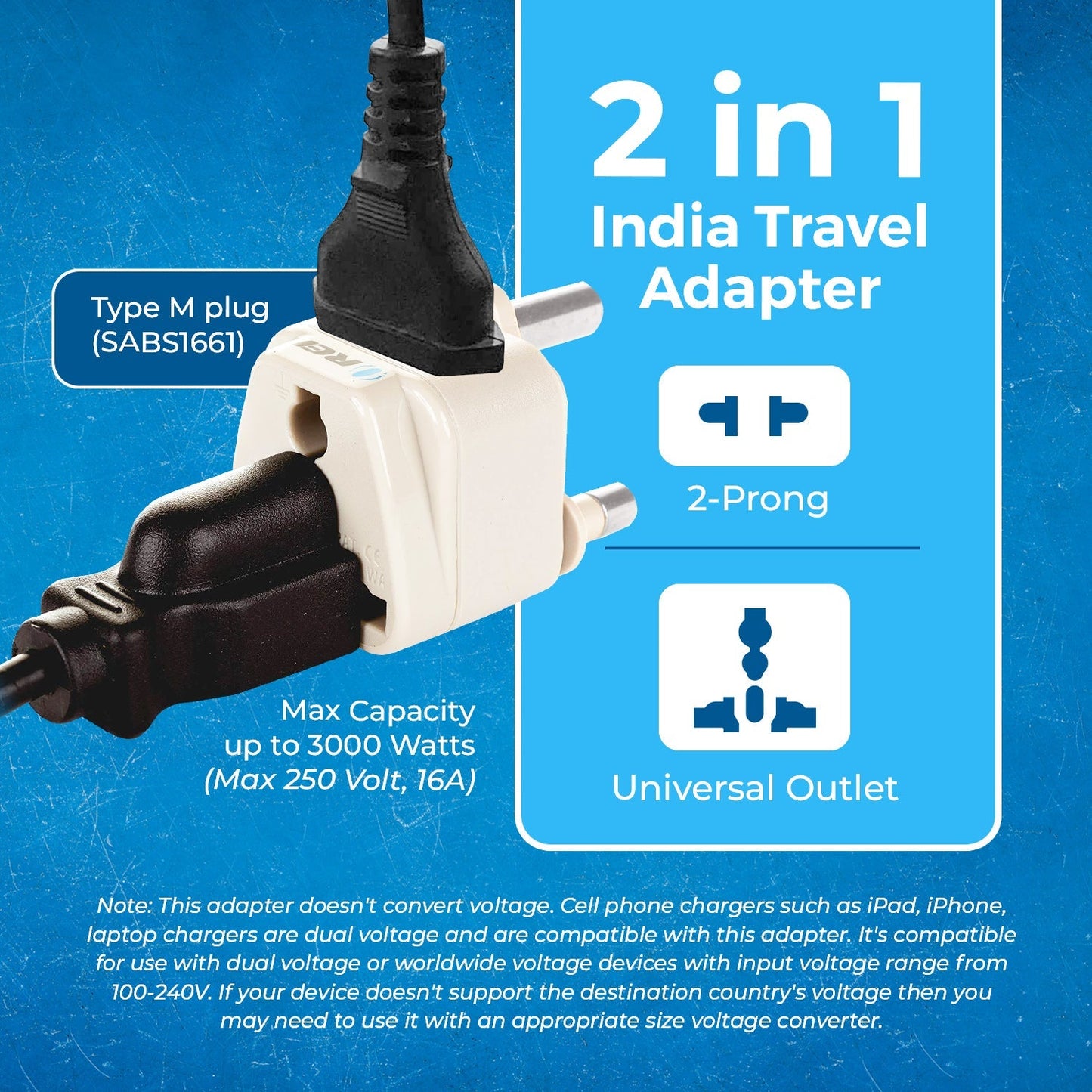 South Africa, Botswana Travel Adapter - 2 in 1 - Type M - Compact Design (DB-10L)