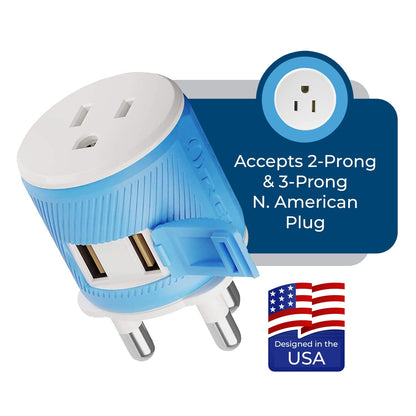 South Africa, Botswana Travel Adapter - 3 in 1 - 2 USB - Type M - Compact Design (U2U-10L)