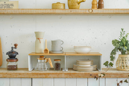 Stackable Countertop Shelf - Two Sizes - Steel + Wood