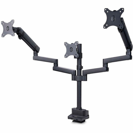 StarTech.com Triple Monitor Desk Mount For Up To Three 27in Screens, VESA 75x75/100x100, Tool-Less Arm Adjustments, C-Clamp/Grommet