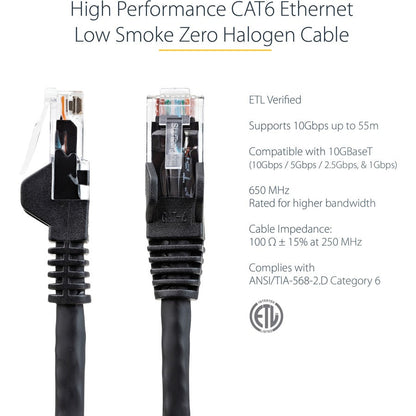 Startech.Com 15Ft (4.6M) Cat6 Ethernet Cable - Lszh (Low Smoke Zero Halogen) - 10 Gigabit 650Mhz N6Lpatch15Bk