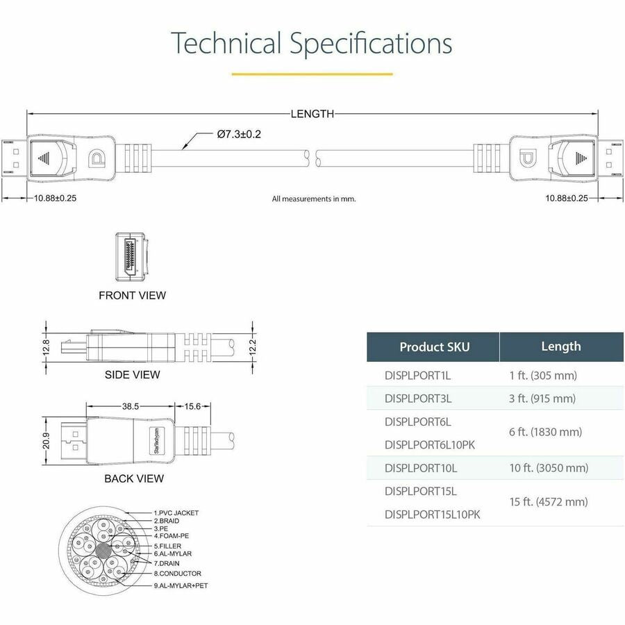 Startech.Com 1Ft (30Cm) Displayport 1.2 Cable - 4K X 2K Ultra Hd Vesa Certified Displayport Cable