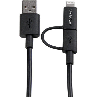 Startech.Com 1M (3 Ft) Black Apple 8-Pin Lightning Connector Or Micro Usb To Usb Combo Cable For Iphone / Ipod / Ipad