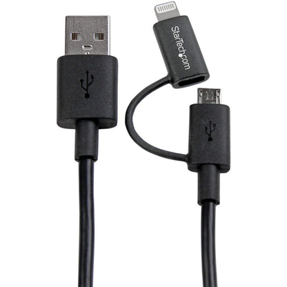 Startech.Com 1M (3 Ft) Black Apple 8-Pin Lightning Connector Or Micro Usb To Usb Combo Cable For Iphone / Ipod / Ipad