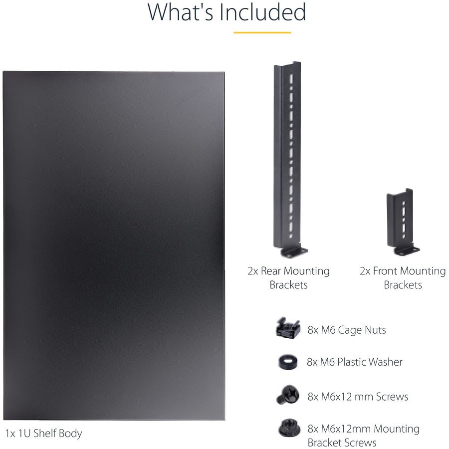 Startech.Com 1U Adjustable Mounting Depth Rack Mount Shelf - Heavy Duty Fixed Rack Shelf - 175Lbs / 80Kg