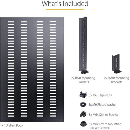 Startech.Com 1U Adjustable Mounting Depth Vented Rack Mount Shelf - Heavy Duty Fixed Rack Shelf - 250Lbs / 113Kg