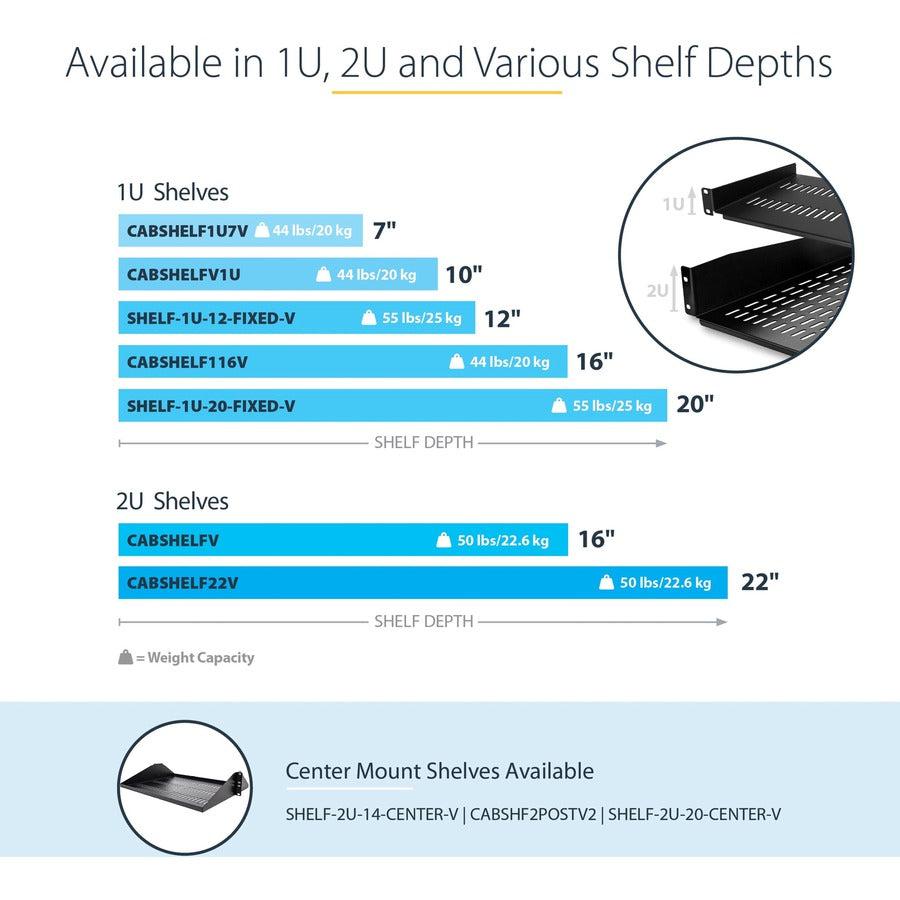 Startech.Com 1U Server Rack Shelf - Universal Vented Rack Mount Cantilever Tray For 19" Network Cabshelf1U7V