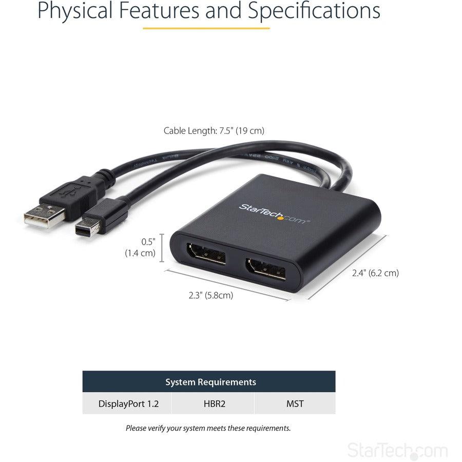 Startech.Com 2-Port Multi Monitor Adapter - Mini Displayport To 2X Displayport Mst Hub - Dual 4K