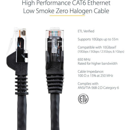 Startech.Com 20Ft (6M) Cat6 Ethernet Cable - Lszh (Low Smoke Zero Halogen) - 10 Gigabit 650Mhz N6Lpatch20Bk
