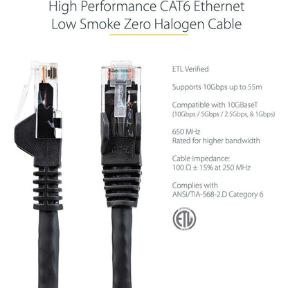 Startech.Com 25Ft (7.6M) Cat6 Ethernet Cable - Lszh (Low Smoke Zero Halogen) - 10 Gigabit 650Mhz N6Lpatch25Bk