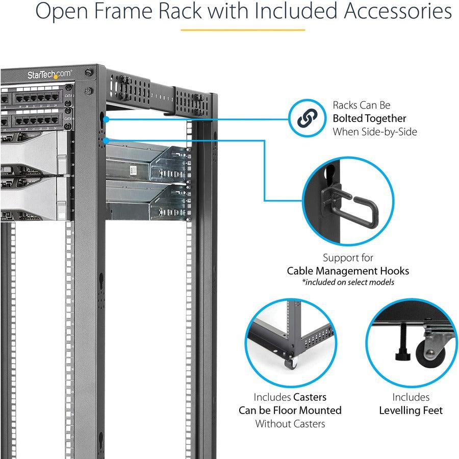 Startech.Com 25U Open Frame Server Rack - 4 Post Adjustable Depth (23" To 41") Network Equipment Rack W/ Casters/ Levelers/ Cable Management (4Postrack25U)