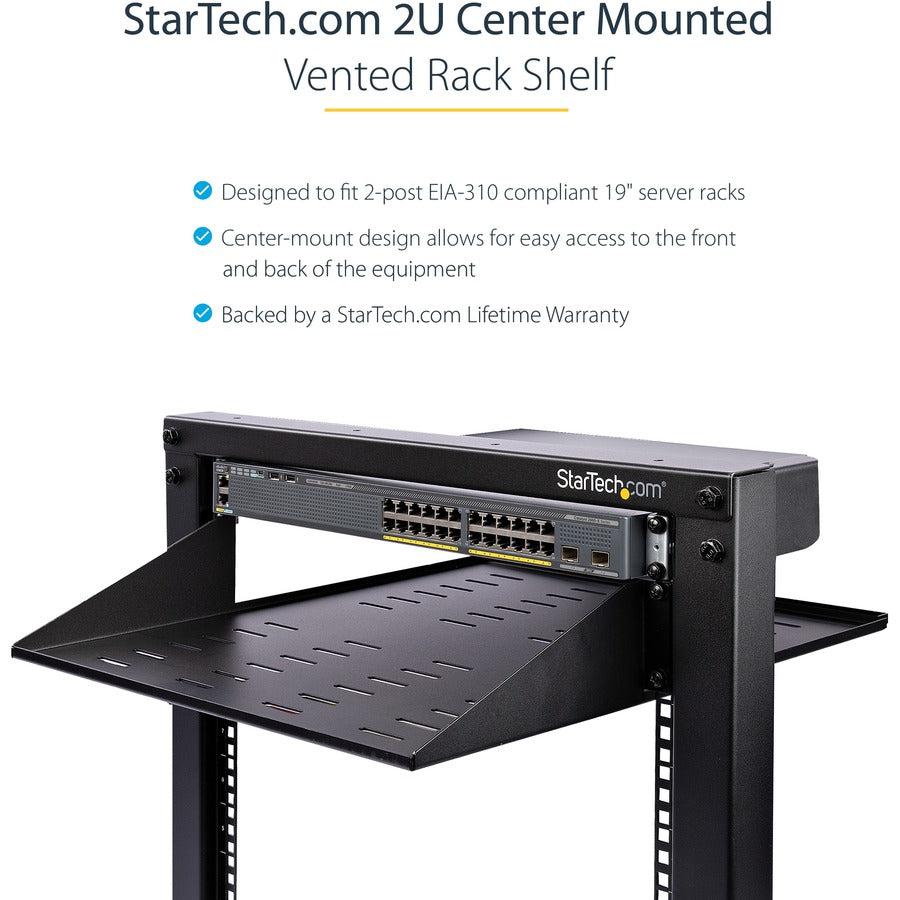 Startech.Com 2U Server Rack Shelf - 2 Post - Center Mount - Vented