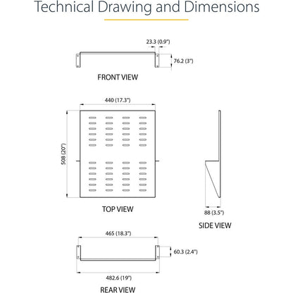 Startech.Com 2U Server Rack Shelf - 2 Post - Center Mount - Vented