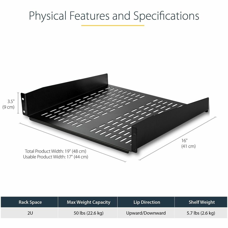 Startech.Com 2U Server Rack Shelf - Universal Vented Rack Mount Cantilever Tray For 19" Network