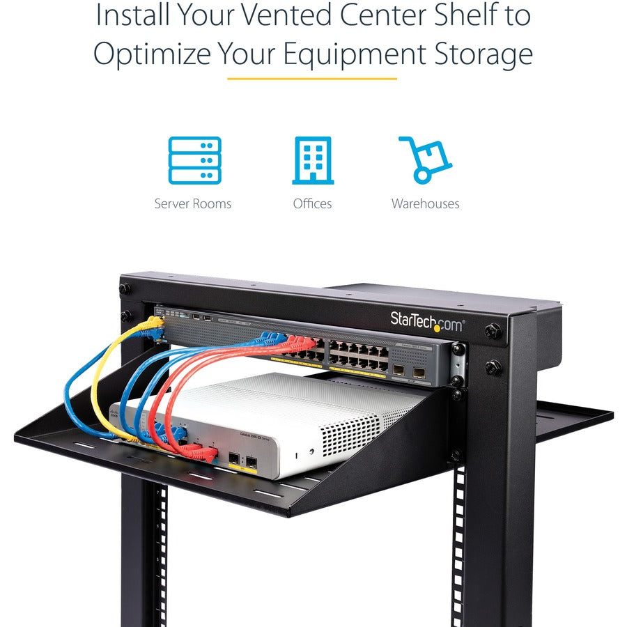 Startech.Com 2U Server Rack Shelf - Universal Vented Rack Mount Cantilever Tray For 19" Network Equipment Rack & Cabinet - Durable Design - Weight Capacity 200Lb/91Kg - 14" Deep Shelf, Black