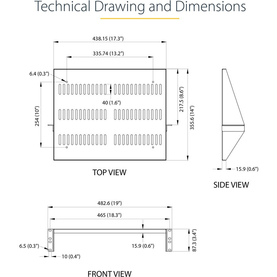 Startech.Com 2U Server Rack Shelf - Universal Vented Rack Mount Cantilever Tray For 19" Network Equipment Rack & Cabinet - Durable Design - Weight Capacity 200Lb/91Kg - 14" Deep Shelf, Black