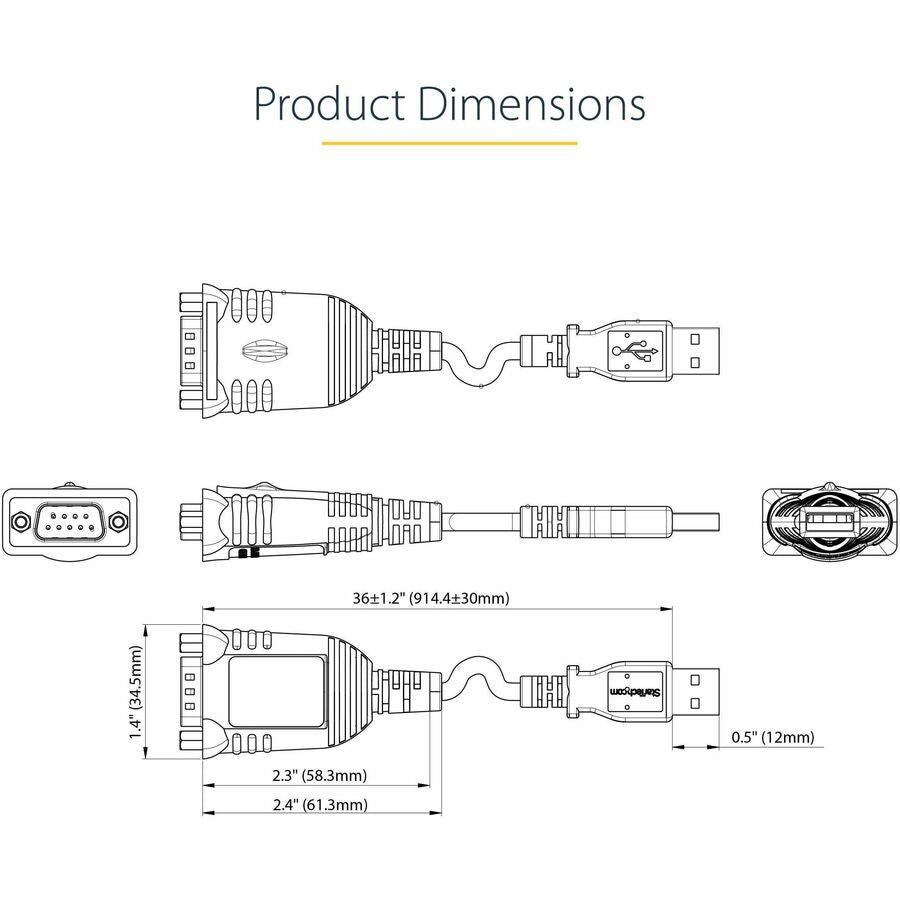 Startech.Com 3Ft (1M) Usb To Serial Cable, Db9 Male Rs232 To Usb Converter, Usb To Serial Adapter, Com Port Adapter With Prolific Ic