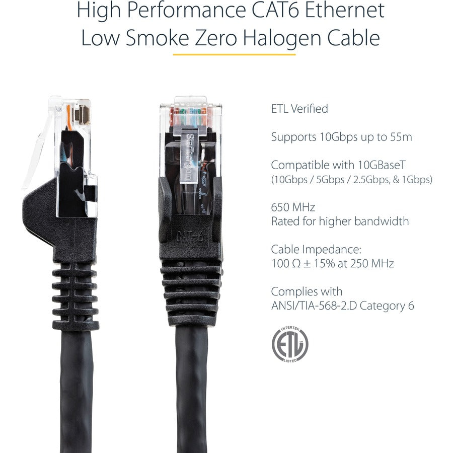 Startech.Com 3Ft (90Cm) Cat6 Ethernet Cable - Lszh (Low Smoke Zero Halogen) - 10 Gigabit 650Mhz 100W N6Lpatch3Bk