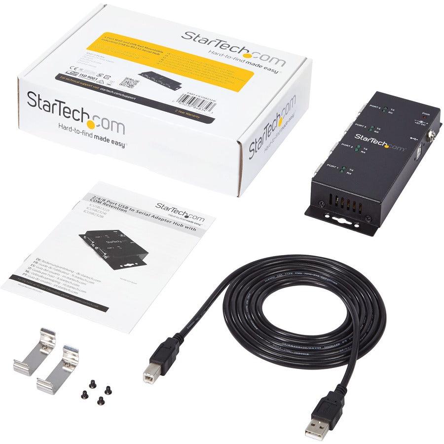 Startech.Com 4 Port Usb To Db9 Rs232 Serial Adapter Hub  Industrial Din Rail And Wall Mountable