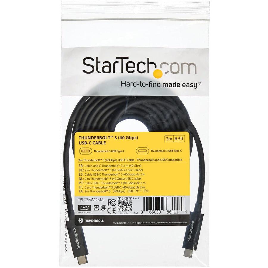 Startech.Com 6 Ft. (2 M) Thunderbolt 3 Cable With 100W Power Delivery - 40Gbps