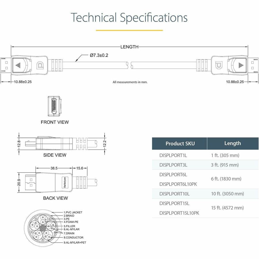 Startech.Com 6Ft (2M) Displayport 1.2 Cable 10 Pack, 4K X 2K Ultra Hd Vesa Certified Displayport