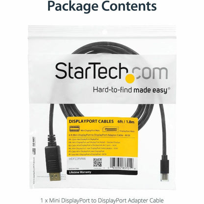 Startech.Com 6Ft (2M) Mini Displayport To Displayport 1.2 Cable - 4K X 2K Uhd Mini Displayport To