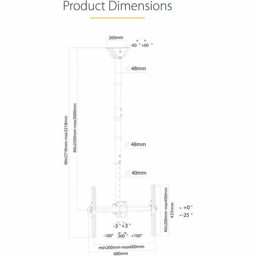 Startech.Com Ceiling Tv Mount - 8.2' To 9.8' Long Pole