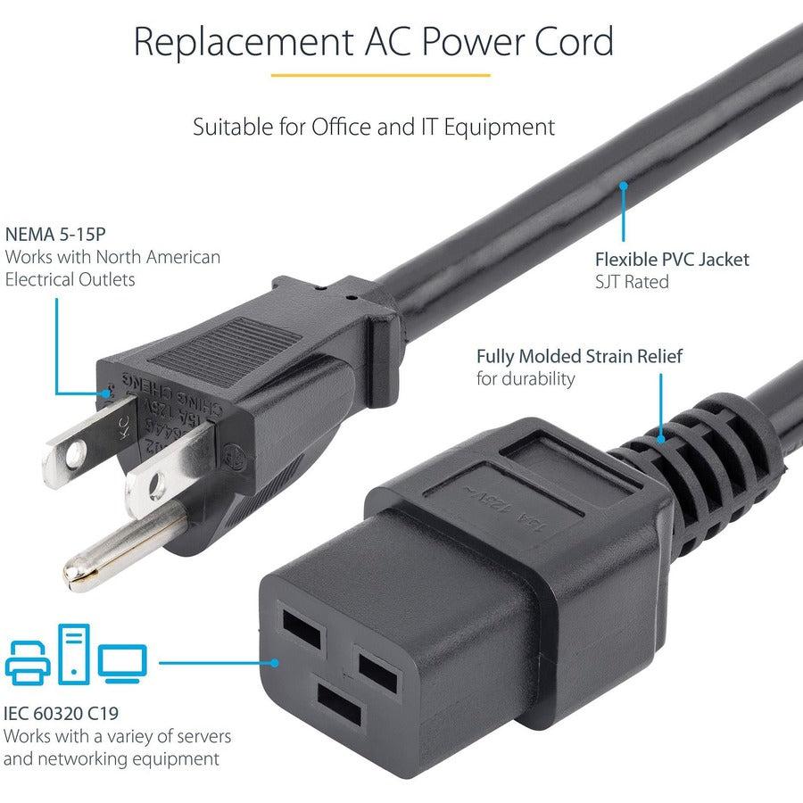 Startech.Com Computer Power Cord - Nema 5-15P To C19, 14 Awg, 3 Ft