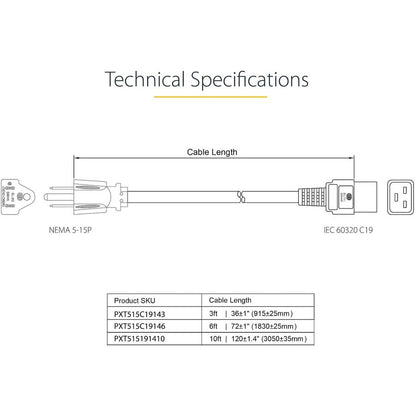 Startech.Com Computer Power Cord - Nema 5-15P To C19, 14 Awg, 6 Ft