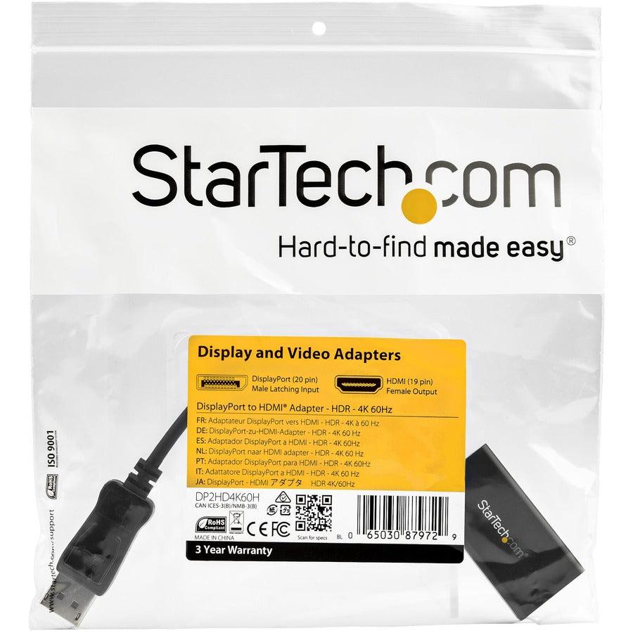 Startech.Com Displayport To Hdmi Adapter - 4K 60Hz Hdr10 Active Displayport 1.4 To Hdmi 2.0B Video