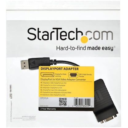 Startech.Com Displayport To Vga Adapter, Active Dp To Vga Converter, 1080P Video Dp To Vga Monitor Dongle, Latching Dp Connector, Durable