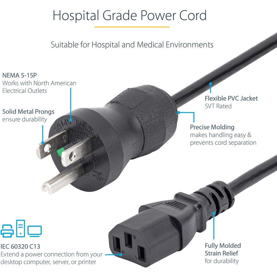 Startech.Com Hospital-Grade Power Cord - Nema 5-15P To C13 - 15 Ft.