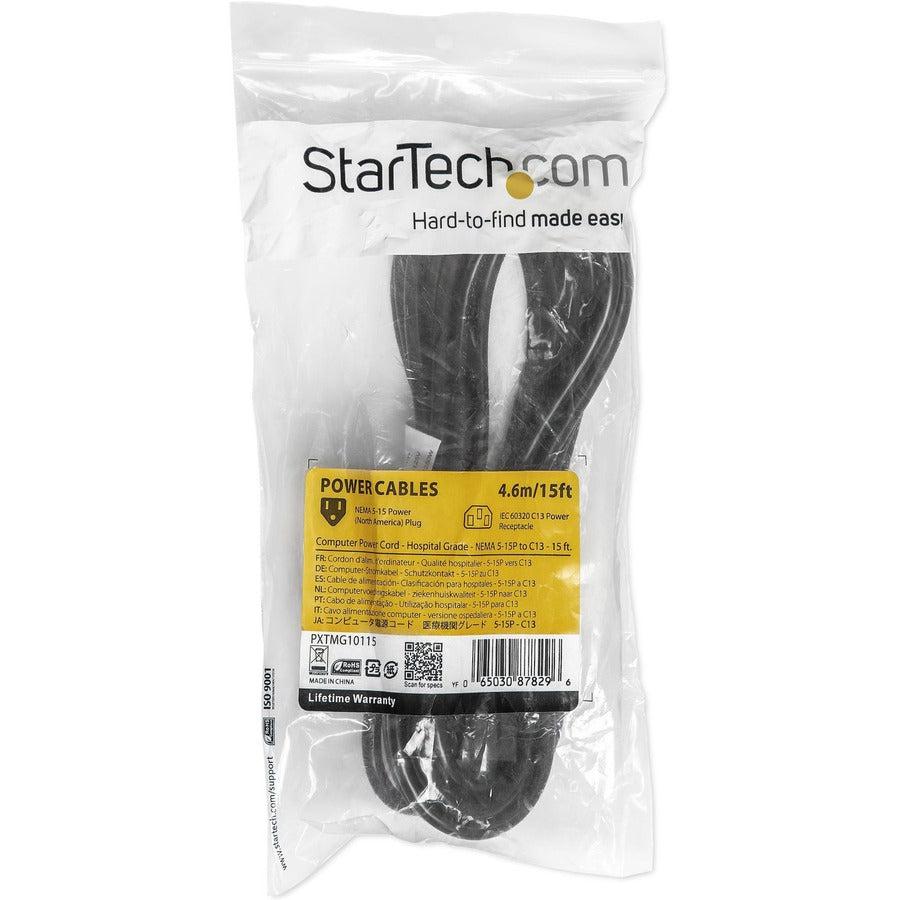 Startech.Com Hospital-Grade Power Cord - Nema 5-15P To C13 - 15 Ft.