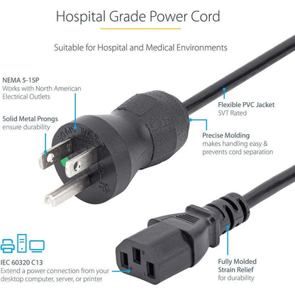 Startech.Com Hospital-Grade Power Cord - Nema 5-15P To C13 - 3 Ft.