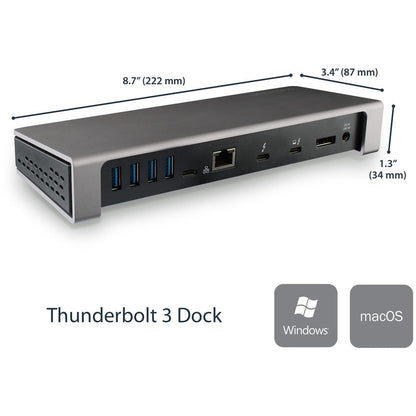 Startech.Com Thunderbolt 3 Dock - Dual Monitor 4K 60Hz Tb3 Docking Station With Displayport - 85W Power Delivery, 6-Port Usb 3.0, Sd, Gbe