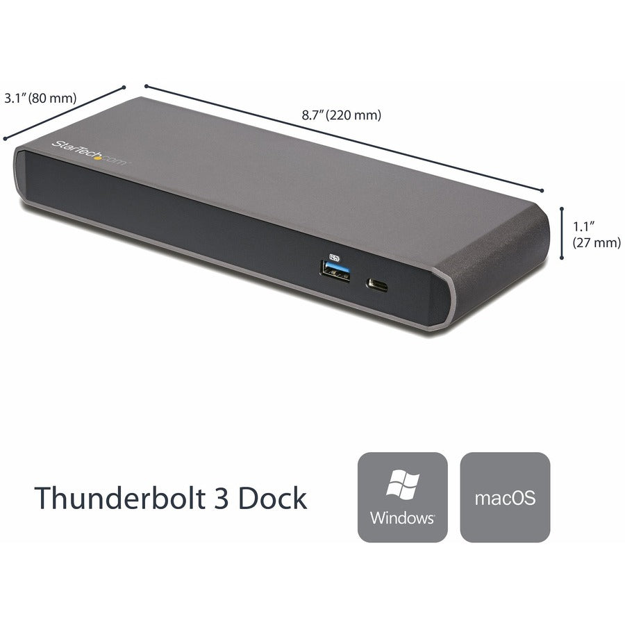 Startech.Com Thunderbolt 3 Dock - Dual Monitor 4K 60Hz Tb3 Laptop Docking Station With Displayport - 85W Power Delivery - 3X Usb 3.0, Gbe