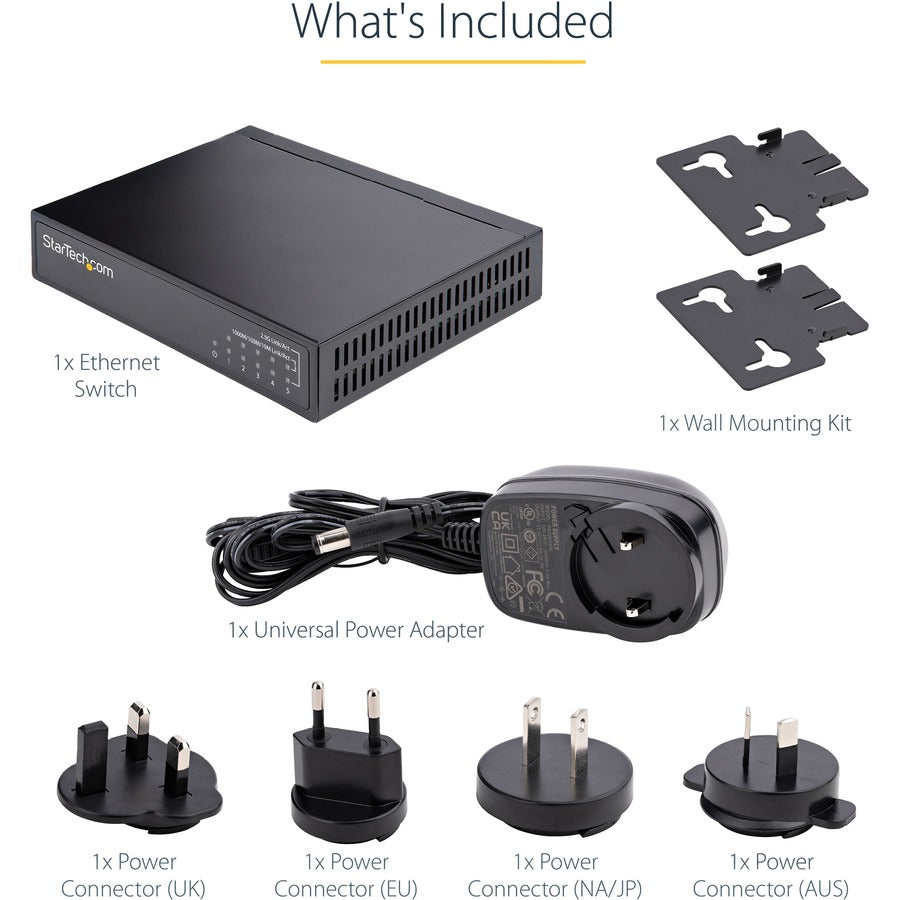 Startech.Com Unmanaged 2.5G Switch - 5 Port Gigabit Switch - 2.5Gbase-T Unmanaged Switch - Network