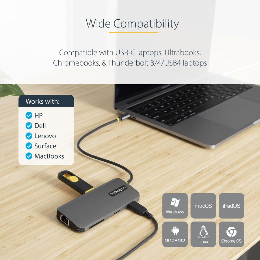 Startech.Com Usb C Multiport Adapter, 4K 60Hz Hdmi Video, 3 Port 5Gbps Usb-A 3.2 Hub, 100W Usb Power Delivery, Gbe, Sd/Microsd, 12"/30Cm Cable, Travel Dock, Laptop Docking Station