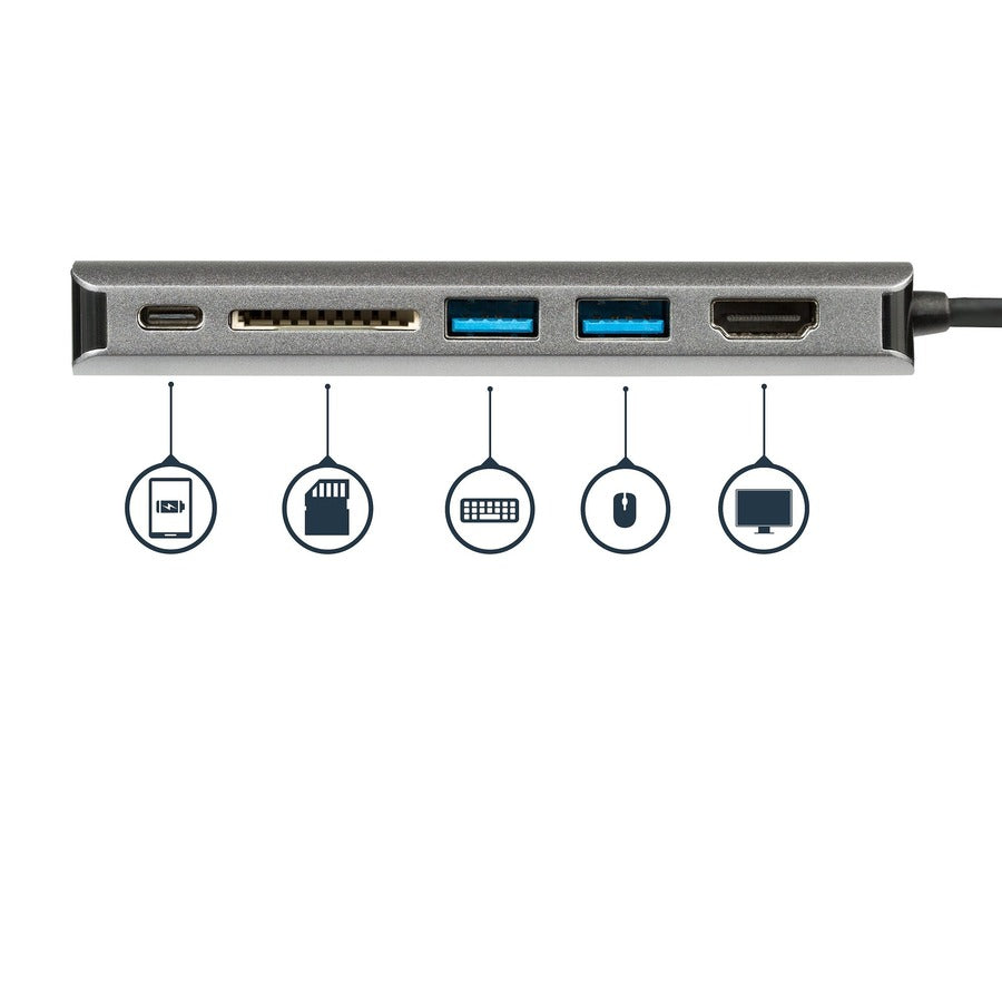 Startech.Com Usb C Multiport Adapter - Portable Usb Type-C Travel Dock - 4K Hdmi, 2-Pt Usb Hub, Sd, Gbe, 60W Pd Pass-Through - Laptop Dock
